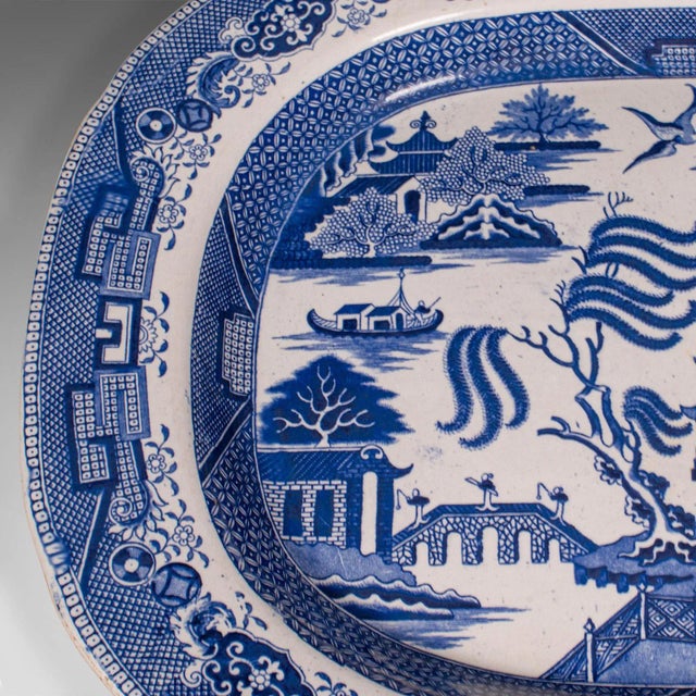 Ceramic 1850's Antique English Willow Pattern Serving Plate For Sale - Image 7 of 10
