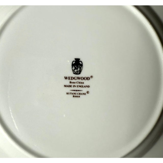 1990s Wedgwood “Kutani Crane” Dinner Plate – Set of 2, Bone China, Multicolor Floral & Crane Design, White Background, Brown Trim For Sale - Image 9 of 9