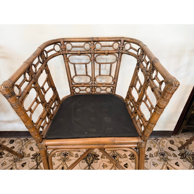 Set of 4 Vintage Bamboo Rattan Bar Stools For Sale - Image 4 of 7