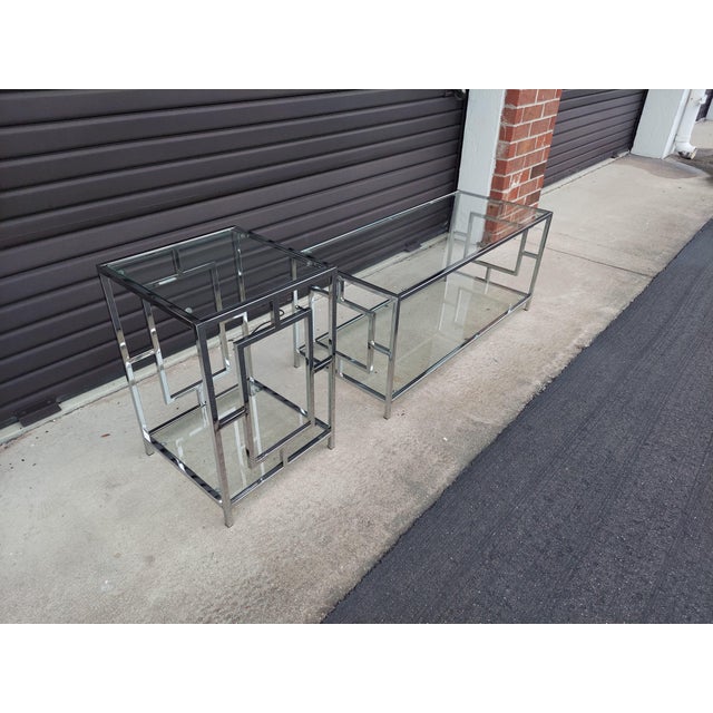 1970s Mid Century / Hollywood Regency Coffee Table and 1 Matching End Table Glass Top - Set of 2 For Sale - Image 4 of 12