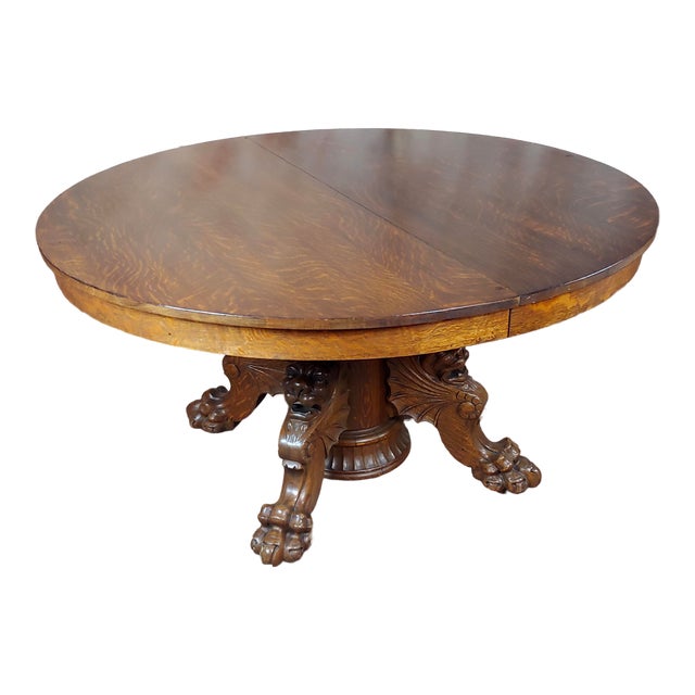 19th Century Traditional .j. Horner Antique Tiger Oak Pedestal Table