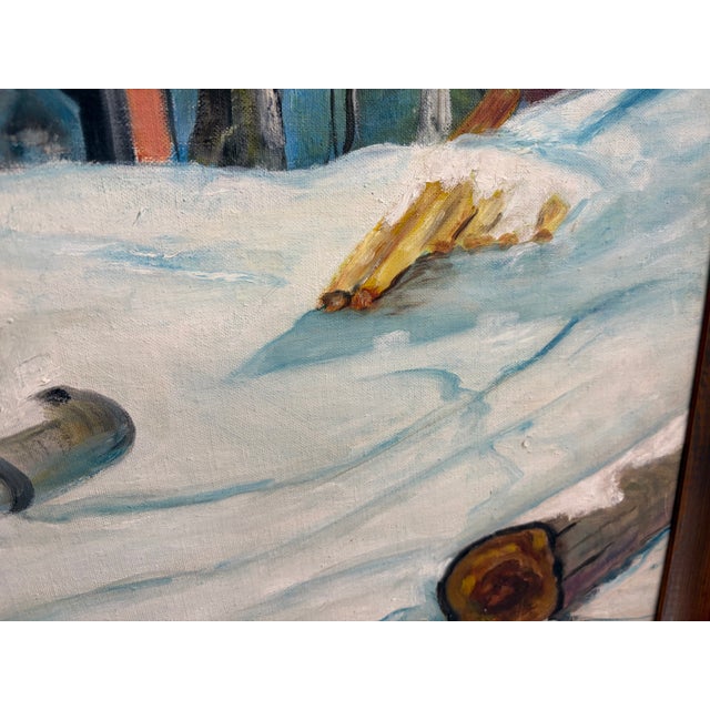 Large 1963 Signed Oil Painting Winter Landscape Red Barn Snow Scene Rustic Farm by L. Brade For Sale - Image 17 of 18