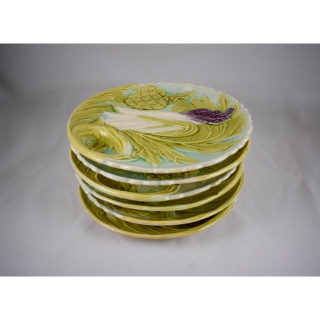 Orchies French Majolica Artichoke & Asparagus Plate | Chairish