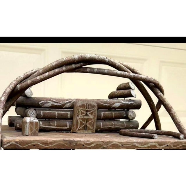 Rustic Antique 19th Century Adirondack Bentwood Twig Table With Tramp Art Log Cabin Box. For Sale - Image 3 of 11