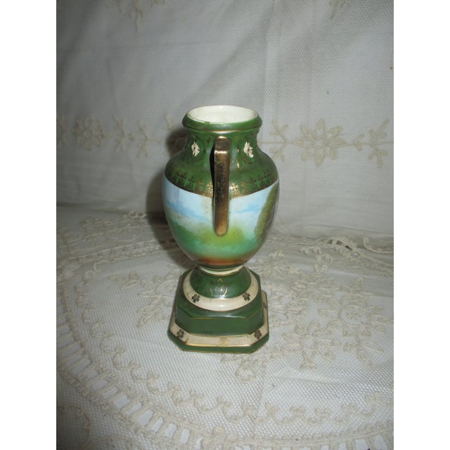 Antique German Double Handle Hand Painted Cherub & Lovers Vase 6" For Sale - Image 4 of 7