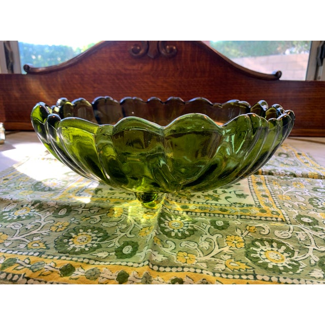 1960s Mid Century Avocado Green Glass Serving Bowl For Sale - Image 10 of 10