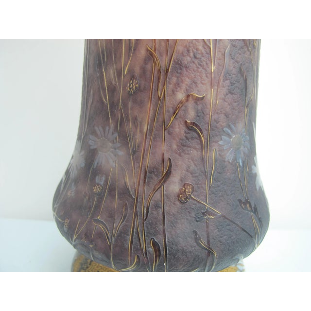 Yellow Antique Daum Nancy Etched & Enamel Gilt Flower Vase15" Tall Art Glass Vase For Sale - Image 8 of 11