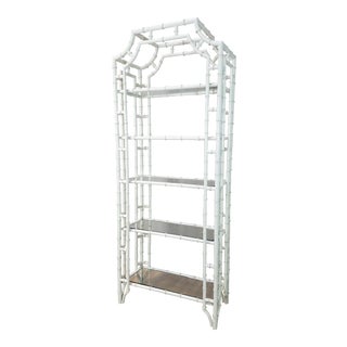 1950s Hollywood Regency White Metal Pagoda Faux Bamboo Etagere For Sale
