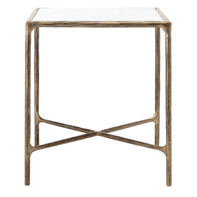 Metal Jessa Metal Square End Table in Brass with White Marble Top For Sale - Image 7 of 7