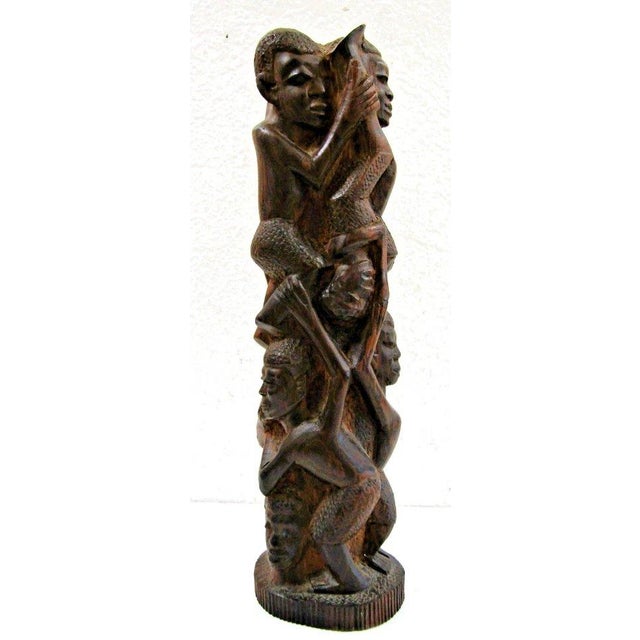 African Vintage Makonde Tree of Life Ujamaa Wood Carving Sculpture For Sale - Image 3 of 17