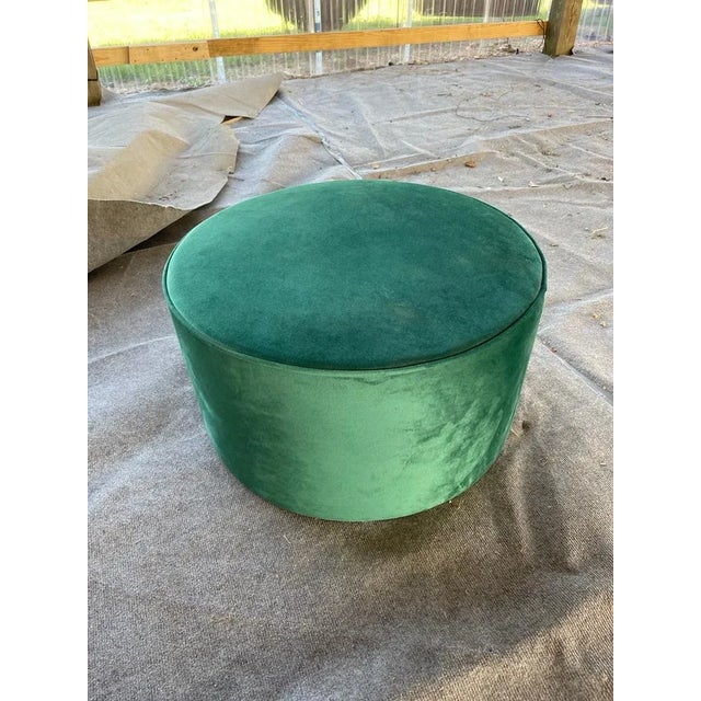 Green Velvet Ottoman – Modern Upholstered Footstool or Accent Table For Sale - Image 4 of 5