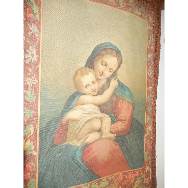 19th Century Italian Religious Banner Ave Maria Oliograph With Tassels For Sale - Image 11 of 13