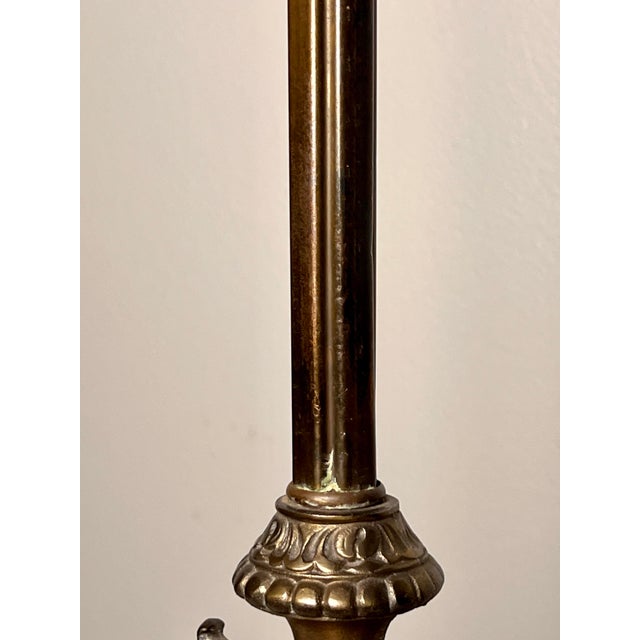 Antique French Neoclassical Tall Columnar Gilt Iron Two Light Table Lamp For Sale - Image 12 of 17