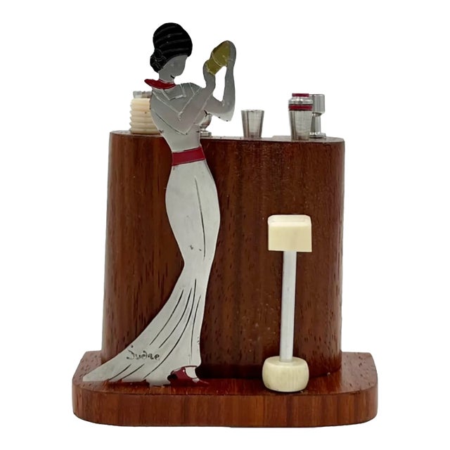 Signed Sudre Art Deco Cocktail Pick Set — Female Bartender, Paris For Sale