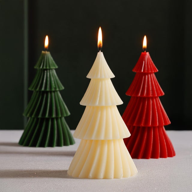 Contemporary Twinkle Tree Holiday Candles, Set of 6, Green For Sale - Image 3 of 6
