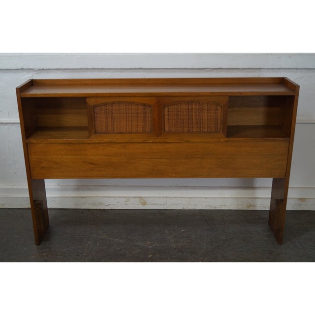 Mid Century Modern Walnut Full or Queen Size Cane Panel Bookcase