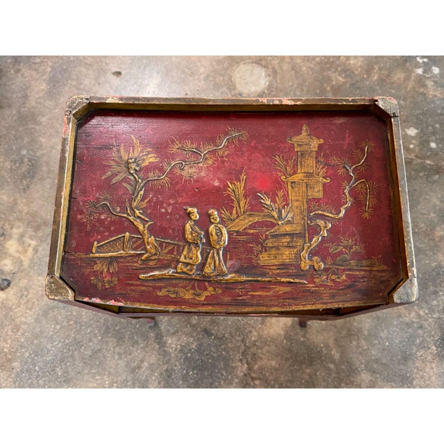 Chinoiserie Red Chinoiserie Decorated Side Table For Sale - Image 3 of 8