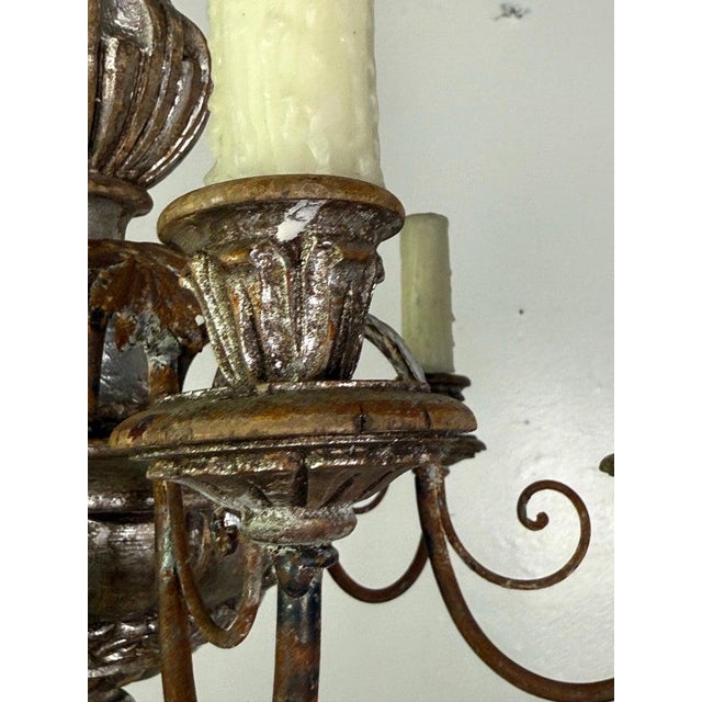 Early 20th Century Early 20th Century Italian Silvered Wood and Iron Six-Light Chandelier For Sale - Image 5 of 13