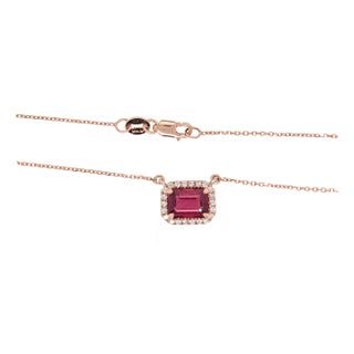Timeless Ruby Necklace w Earth Mined Diamonds in Solid 14K Rose Gold EM 7x5mm For Sale