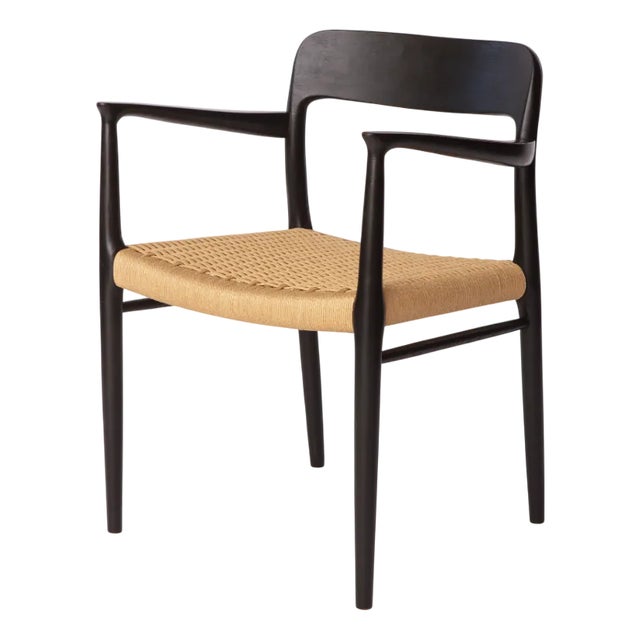 Mid-Century Danish Black Model 56 Armchair with Woven Seat by Niels Otto (N. O.) Møller for J. L. Møllers, 1960s For Sale
