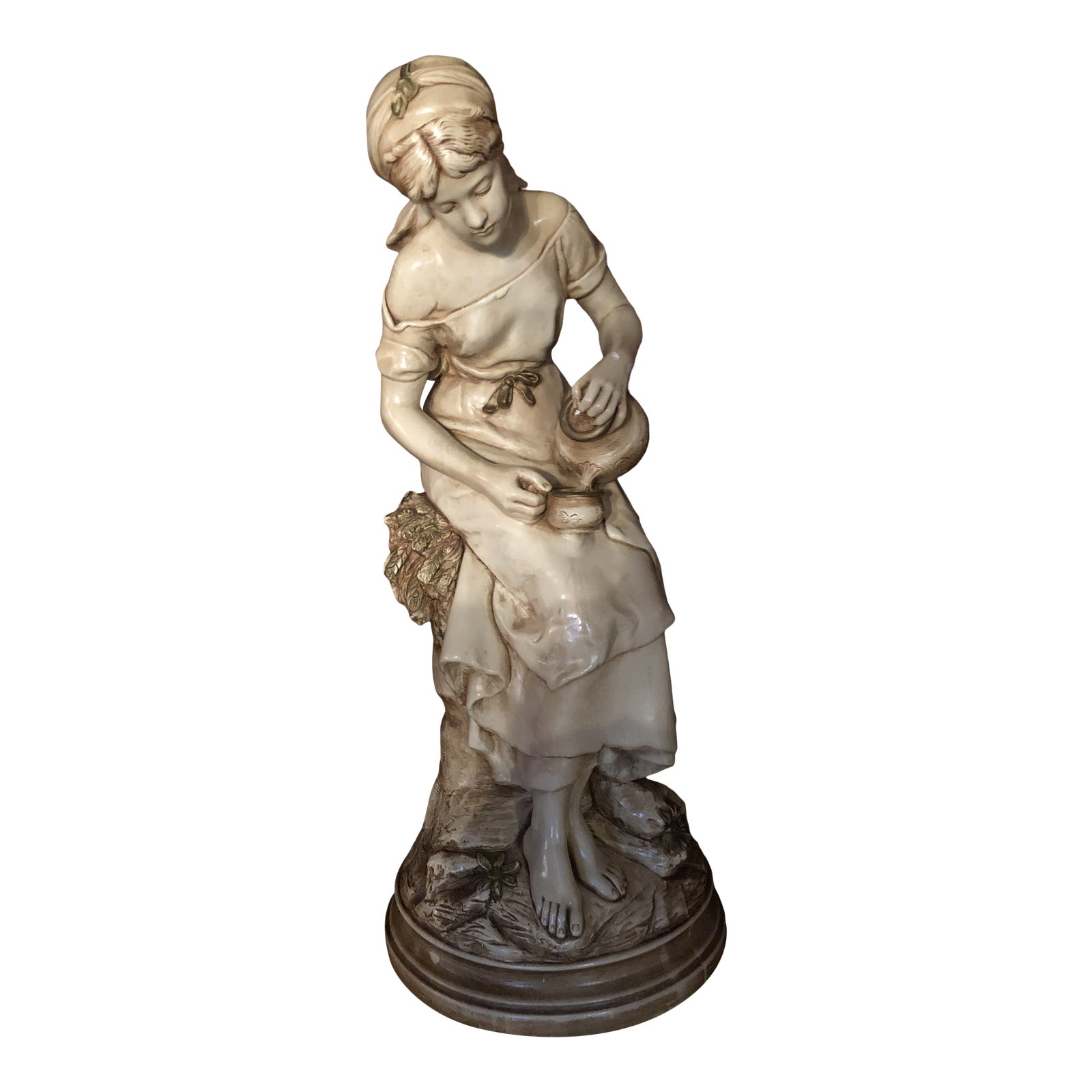 Vintage MidCentury Large Chalkware Marwal Statue of Woman/Girl/Female Pouring Water Chairish
