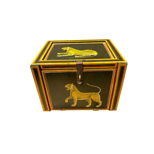 Hand-Painted Tiger Motif Wooden Jewelry Box, India For Sale In San Francisco - Image 6 of 16