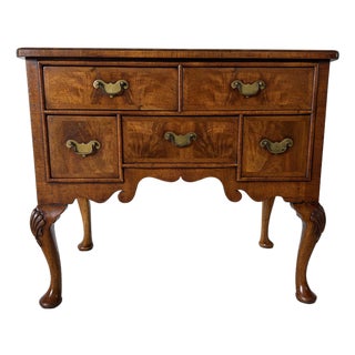 Vintage English Queen Anne Style Walnut Dressing Table / Low Chest For Sale
