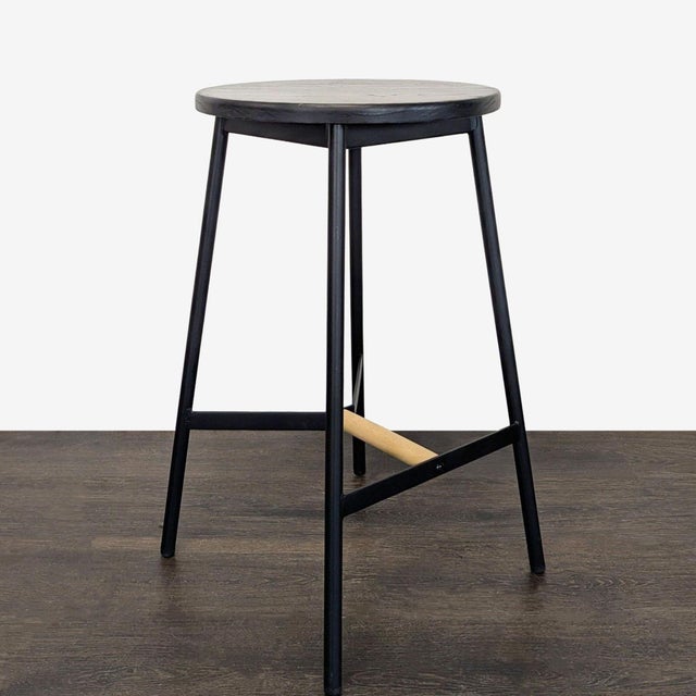 Modern Modern Black Metal & Wood Round Stool – Minimalist Design For Sale - Image 3 of 9