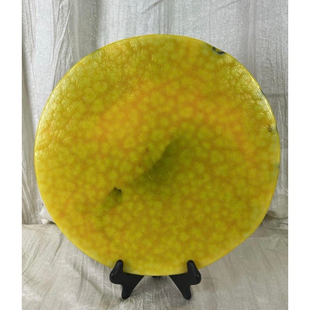 Large Vintage Studio Art Glass Wall Charger – Yellow & Cobalt Abstract Modernist Glass Art, Sculptural Wall Decor, 13” Statement Piece For Sale In Portland, OR - Image 6 of 12