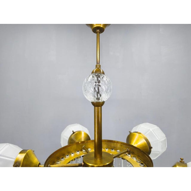 Art Deco Brass and Glass Chandelier, Czech, 1950s For Sale - Image 12 of 18