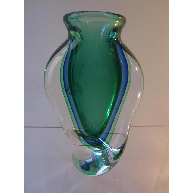 2000 - 2009 Sommerso Murano Glass Vase in Blue and Green, 1990s For Sale - Image 5 of 8