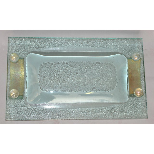 Fontana Arte Glass Beveled & Gold Infused Rectangle Footed Serving Tray Italy For Sale - Image 11 of 13