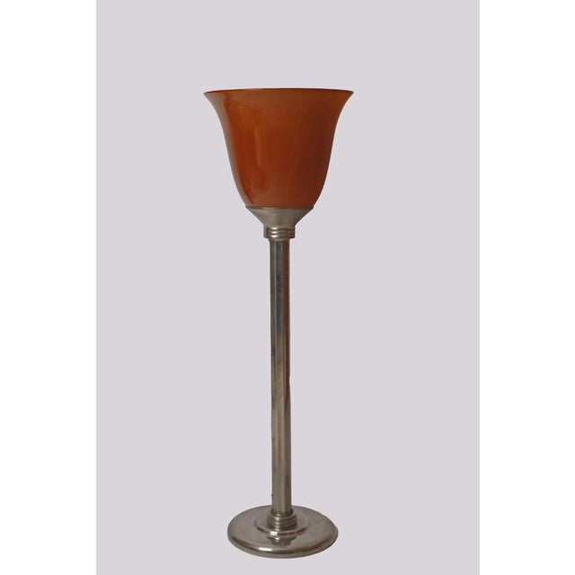 French Art Deco Style Table Lamp with Brown Overlay Glass, 1980s For Sale - Image 9 of 17