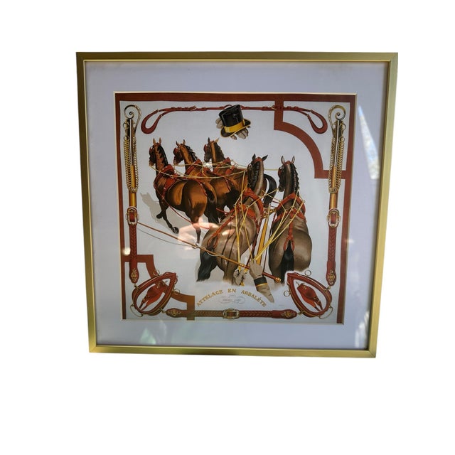 Brown 1990s Hermes Paris Vintage Framed Authentic Original Hermès Art Advertisement Lithograph Featuring Hermès Horses For Sale - Image 8 of 8