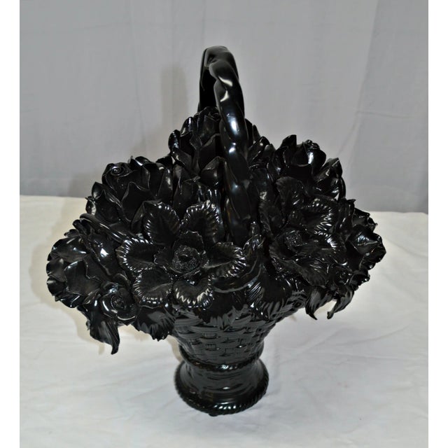 Ceramic Ebonized Floral Basket For Sale - Image 7 of 10