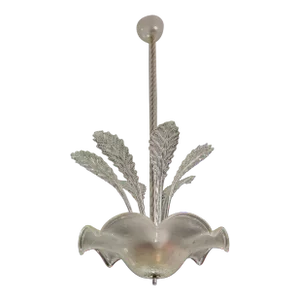 Art Deco Barovier E Toso Chandelier, Bullicante Murano Glass, 1940s