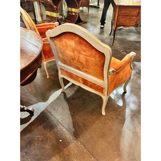 Pair of Large Vintage French Louis XV Painted Bergeres For Sale - Image 10 of 10