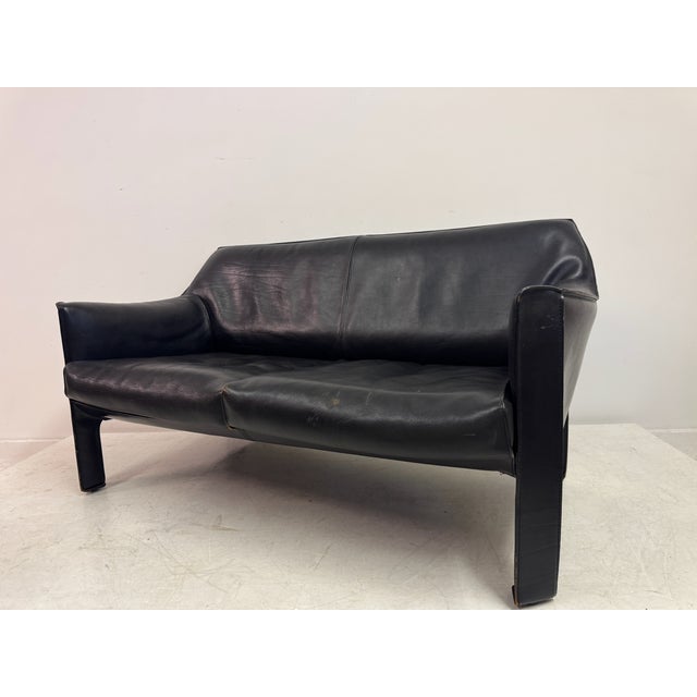 CAB 415 Sofa in Black Leather by Mario Bellini for Cassina, 1980s For Sale - Image 6 of 18