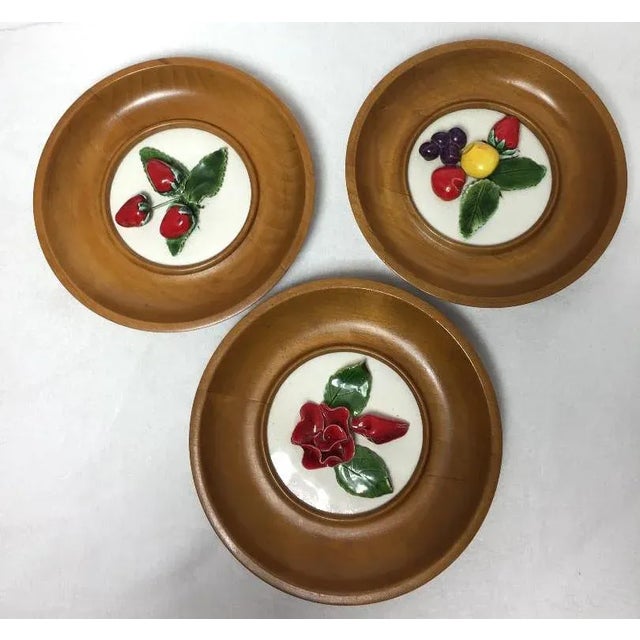 Red Vintage Flower Capodimonte Plates With Wooden Frames - Set of 3 For Sale - Image 8 of 8