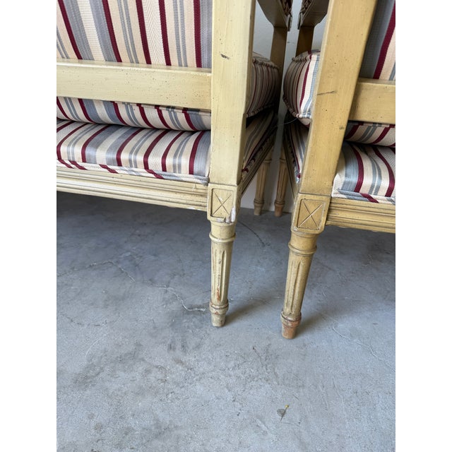 Vintage French Neoclassical Louis XV Style Striped Upholstery Settees – Pair For Sale - Image 16 of 17
