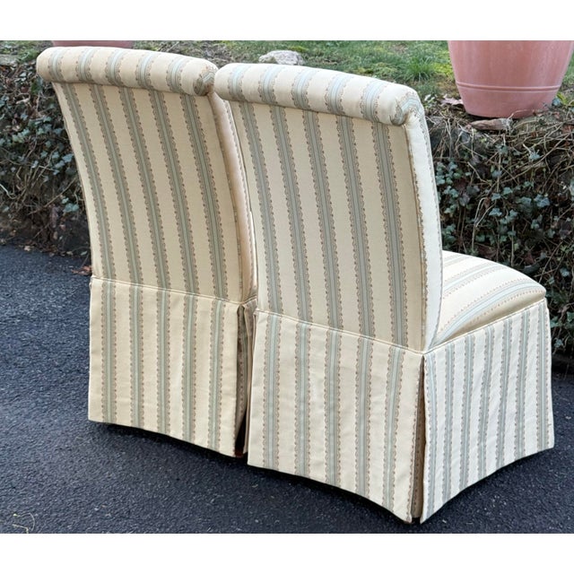 Ethan Allen Upholstered Skirted Parsons Dining Chairs - A Pair For Sale - Image 9 of 10