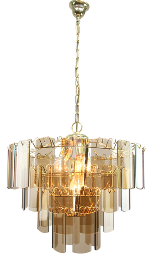 Vintage Italian Veca Chandelier in Smoked Glass and Brass, 1970s