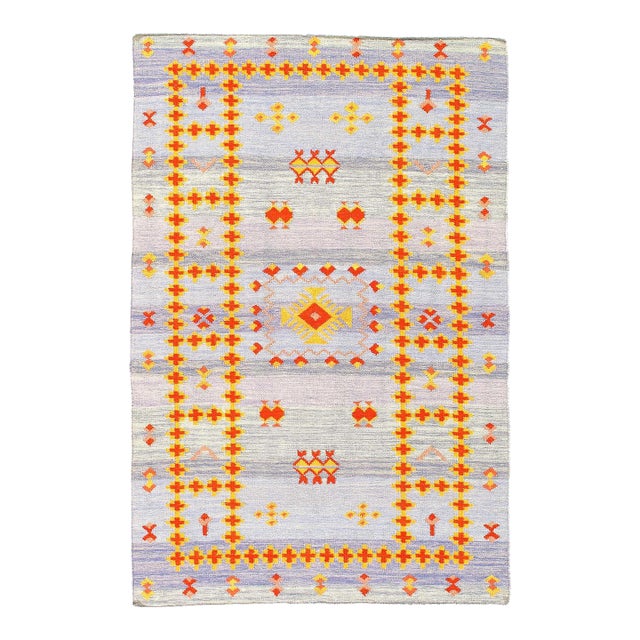 Fine Hand Knotted Flat Weave Moroccan Rug For Sale