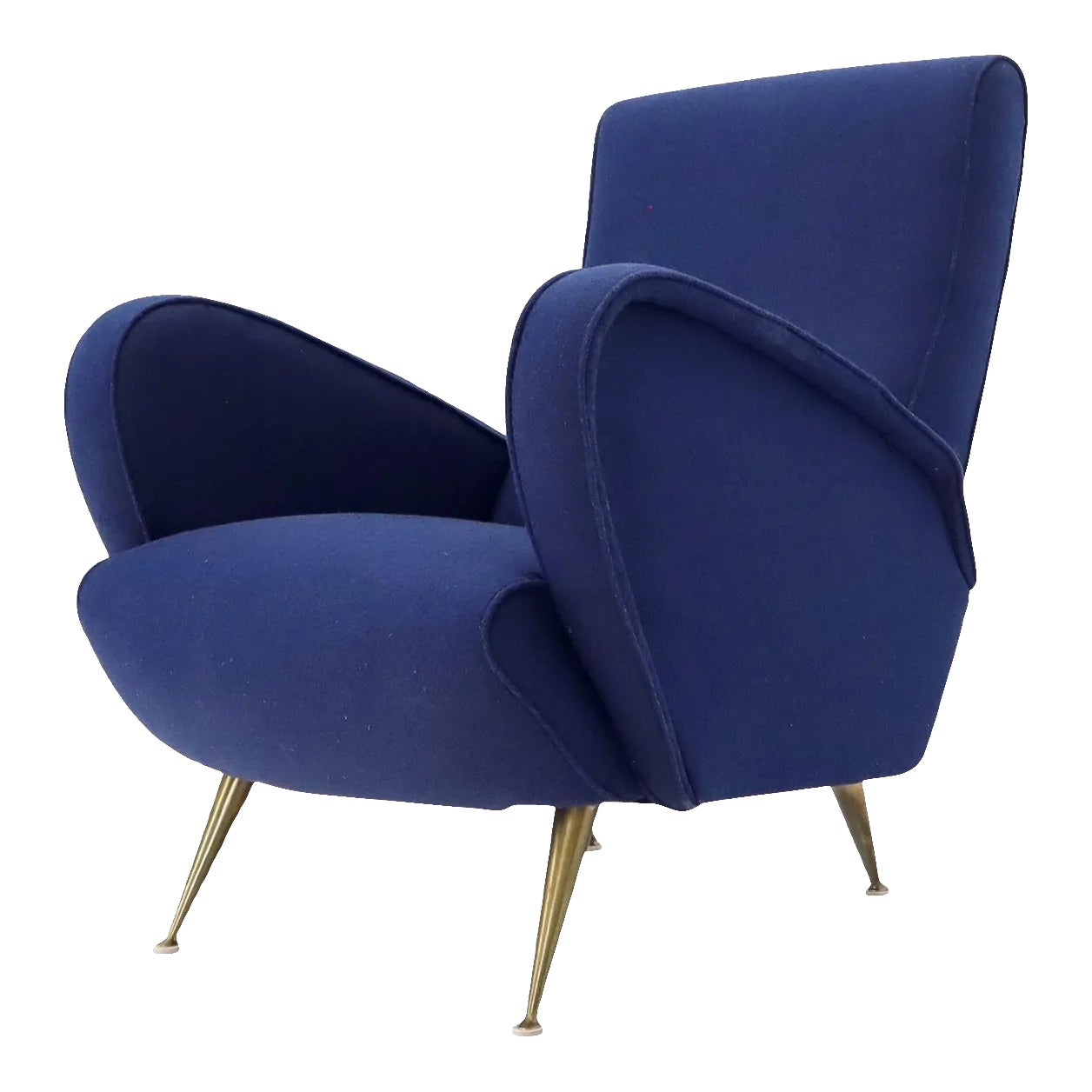 New Navy Blue Upholstery Italian MidCentury Modern Lounge Chair on