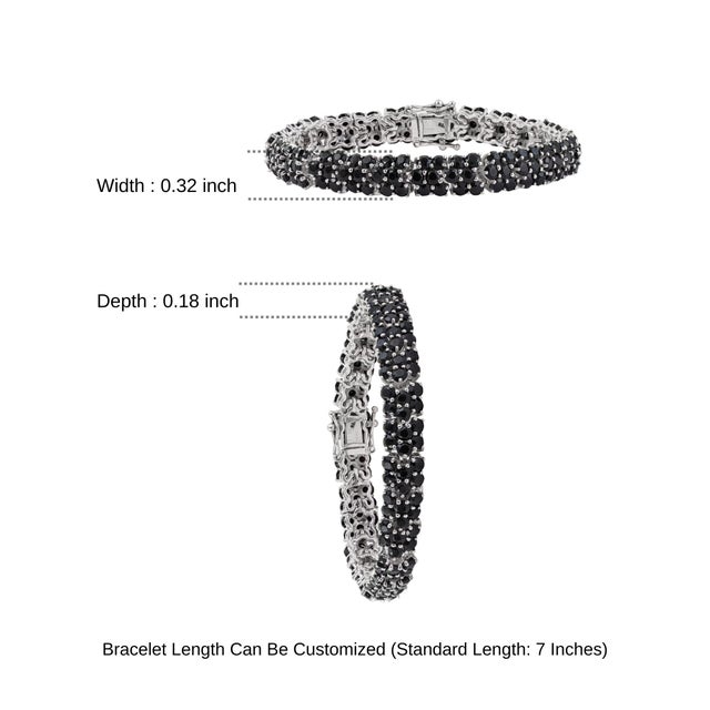 Wide Three Row Mosaic 14.37 CTW Black Onyx Tennis Bracelet in 925 Sterling Silver 7 Inch For Sale - Image 11 of 15