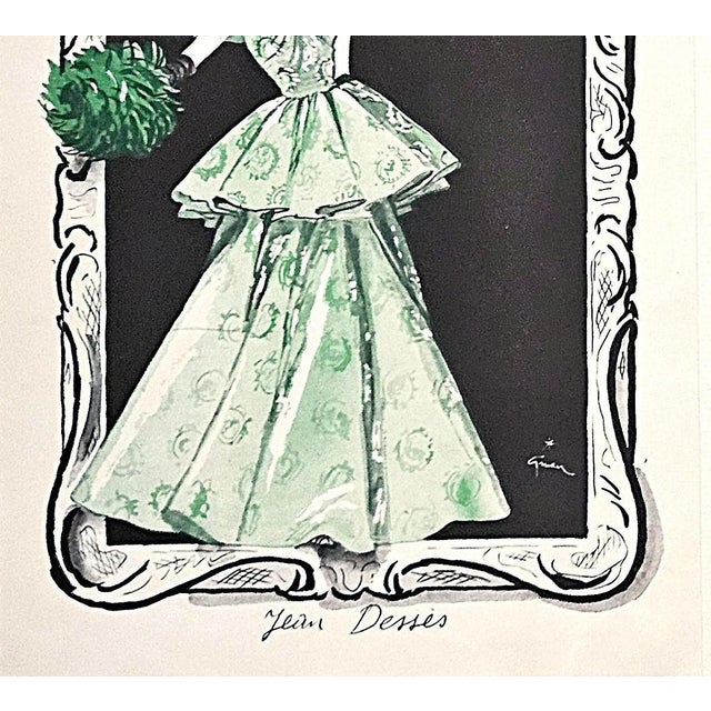 1940s 1945 Rare PAIR-Mid-Century French Evening Gowns-Rene Gruau, Matted For Sale - Image 5 of 8