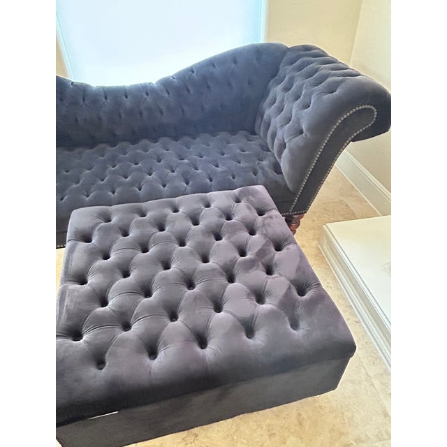 2010s Upholstered Black Tufted Sofa & Ottoman For Sale - Image 5 of 6