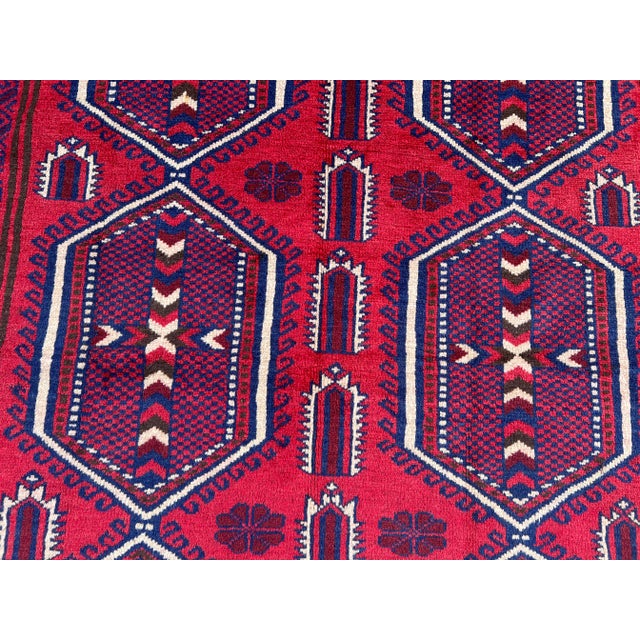 Afghan Hand-Knotted Wool Runner Rug – Traditional Octagonal Design, Red Geometric Pattern For Sale - Image 6 of 11