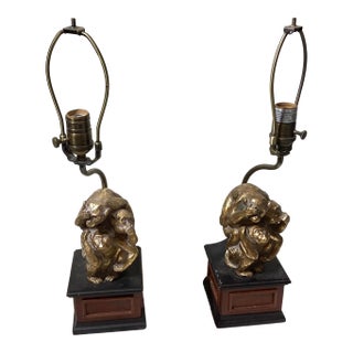 Bombay Monkey Brass Lamps. See No Evil, Hear No Evil, Speak No Evil - a Pair For Sale