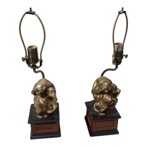 Bombay Monkey Brass Lamps. See No Evil, Hear No Evil, Speak No Evil - a Pair